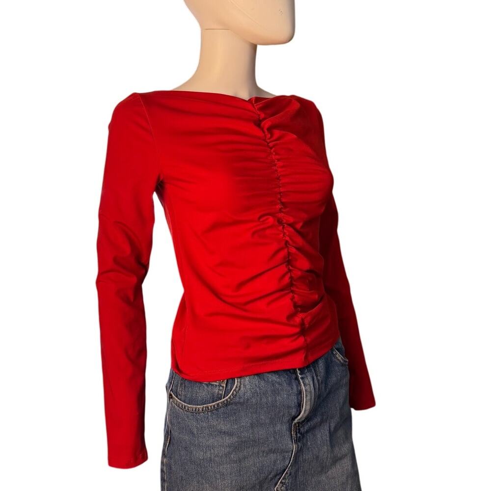 FRAME True Red Ruched Long Sleeve Top Size Small